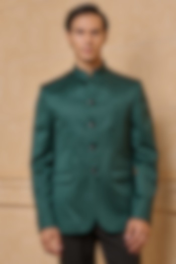 Dark Green Viscose & Polyester Bandhgala by TASVA at Pernia's Pop Up Shop