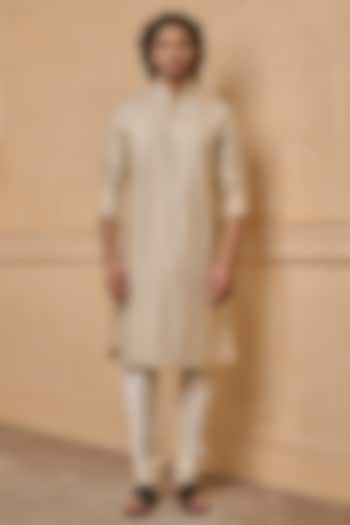 Gold Viscose & Polyester Embroidered Kurta Set by TASVA at Pernia's Pop Up Shop