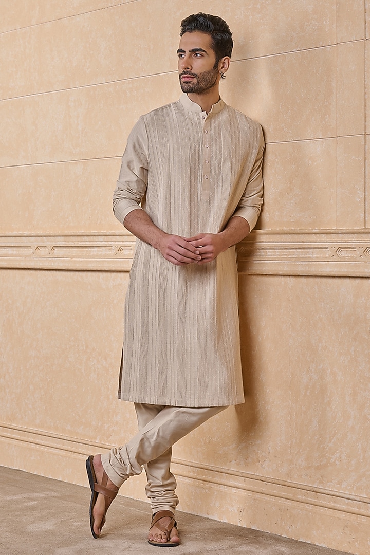 Nude Viscose & Polyester Textured Kurta Set by TASVA at Pernia's Pop Up Shop