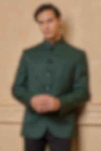 Dark Green Viscose & Polyester Bandhgala by TASVA at Pernia's Pop Up Shop