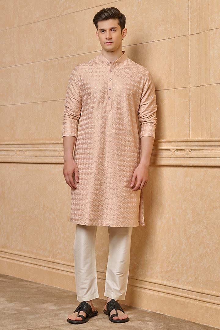 Nude Viscose Polyester Kurta Set by TASVA at Pernia's Pop Up Shop