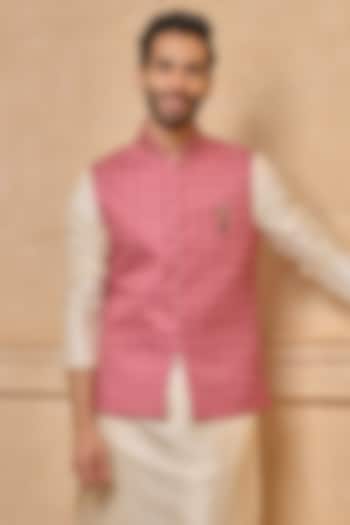 Maroon Polyester Printed Bundi Jacket by TASVA