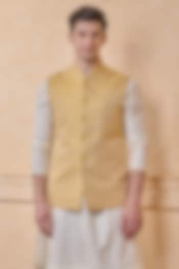 Yellow Polyester & Viscose Bundi Jacket by TASVA