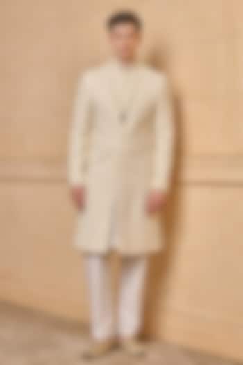 Ivory Viscose Blend Wedding Sherwani Set by TASVA at Pernia's Pop Up Shop