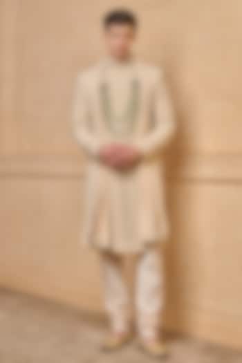 Gold Cotton Embroidered Groom Sherwani Set by TASVA at Pernia's Pop Up Shop