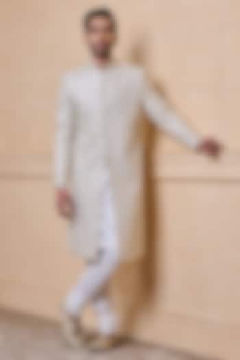Ivory Viscose Blend Wedding Sherwani Set by TASVA at Pernia's Pop Up Shop