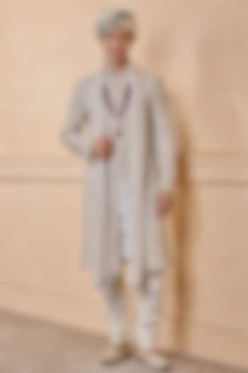 Ivory Viscose & Georgette Embroidered Groom Sherwani Set by TASVA at Pernia's Pop Up Shop