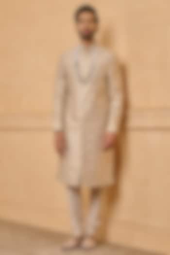 Gold Brocade & Polyester Blend Sherwani Set by TASVA at Pernia's Pop Up Shop