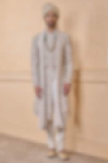 Ivory Viscose Blend Groom Sherwani Set by TASVA at Pernia's Pop Up Shop
