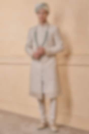 Ivory Cotton Embroidered Sherwani Set by TASVA at Pernia's Pop Up Shop