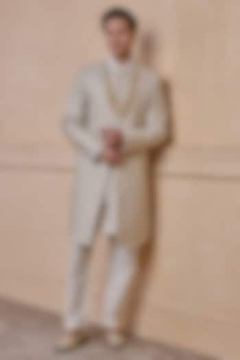 Ivory Viscose Blend Wedding Sherwani Set by TASVA at Pernia's Pop Up Shop