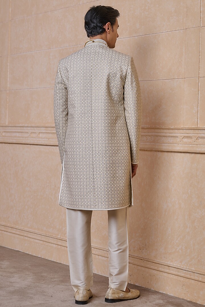 Ivory Viscose Blend Wedding Sherwani Set by TASVA at Pernia's Pop Up Shop