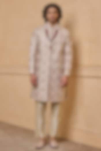 Cream Viscose Blend Wedding Sherwani Set by TASVA at Pernia's Pop Up Shop