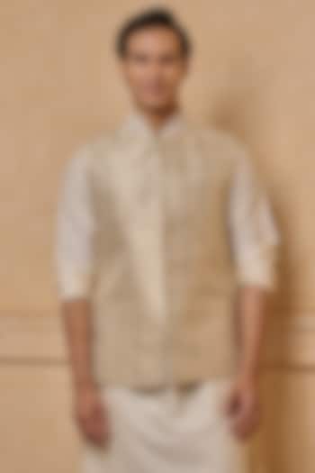 Ivory Polyester & Viscose Blend Bundi Jacket by TASVA