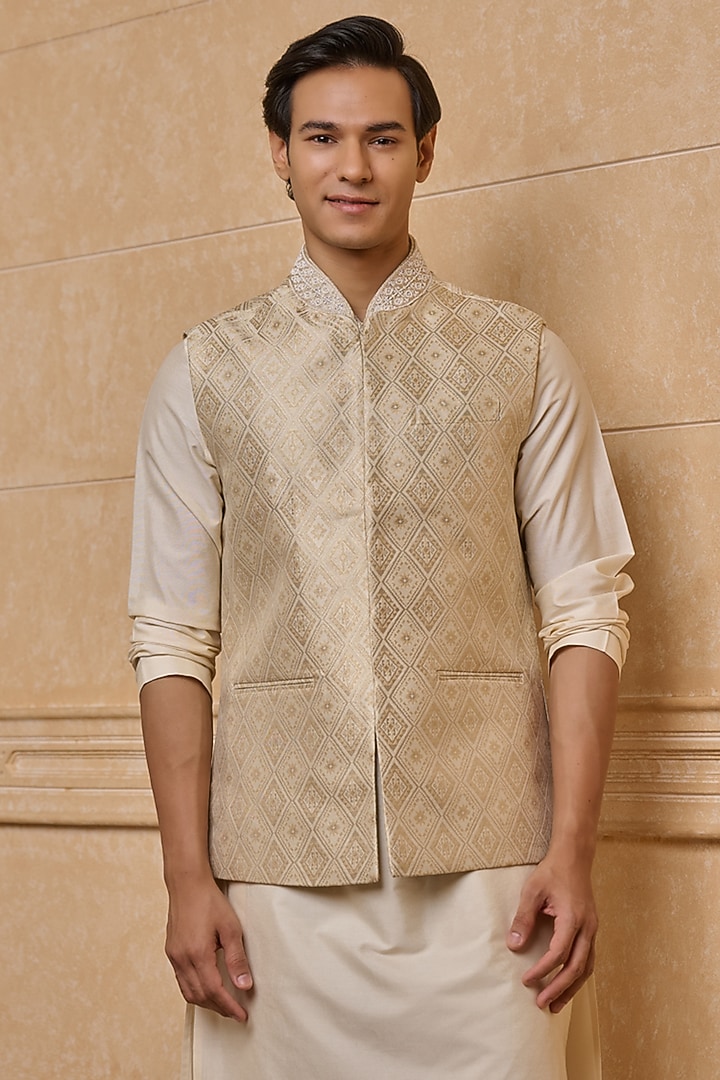 Ivory Polyester & Viscose Blend Bundi Jacket by TASVA