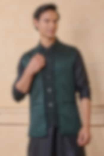 Dark Green Viscose Bundi Jacket by TASVA
