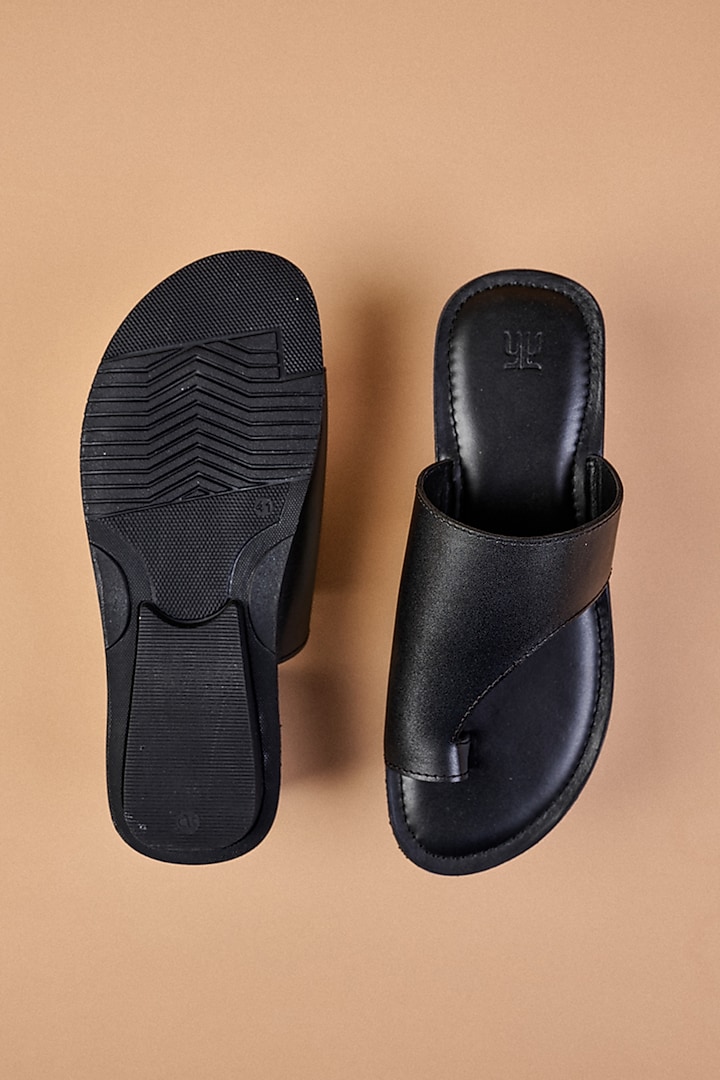 Black Leather Sandals by TASVA at Pernia's Pop Up Shop