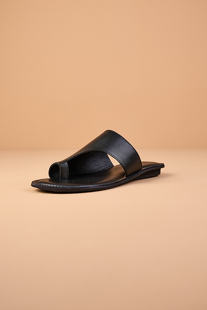 Black Leather Sandals by TASVA at Pernia's Pop Up Shop