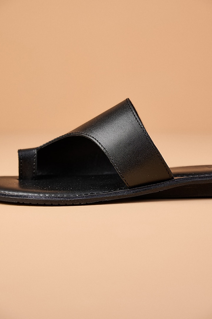 Black Leather Sandals by TASVA at Pernia's Pop Up Shop