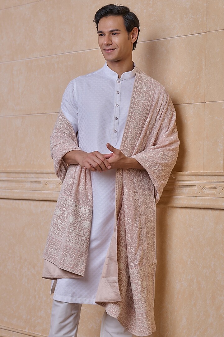 Pink Polyester Embroidered Stole by TASVA at Pernia's Pop Up Shop