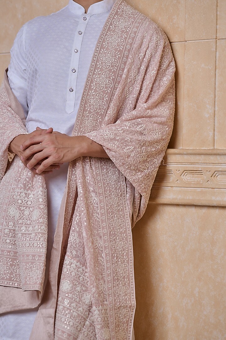 Pink Polyester Embroidered Stole by TASVA at Pernia's Pop Up Shop