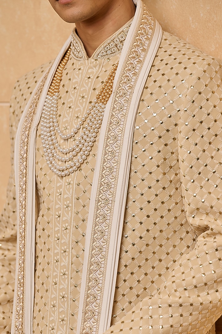 Ivory Viscose Blend Embroidered Pleated Stole by TASVA at Pernia's Pop Up Shop