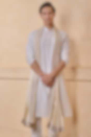 Ivory Viscose Blend Embroidered Pleated Stole by TASVA
