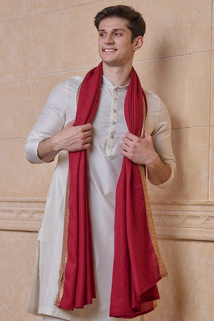 Red Wool Blend Shawl by TASVA