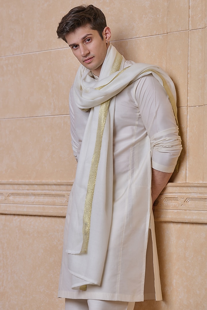 White Wool Blend Shawl by TASVA at Pernia's Pop Up Shop