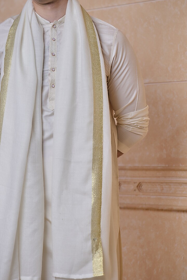 White Wool Blend Shawl by TASVA at Pernia's Pop Up Shop