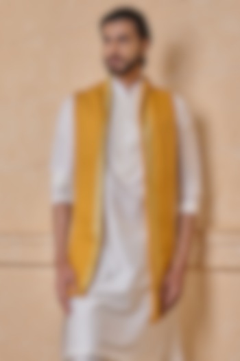 Yellow Ochre Wool Blend Shawl by TASVA