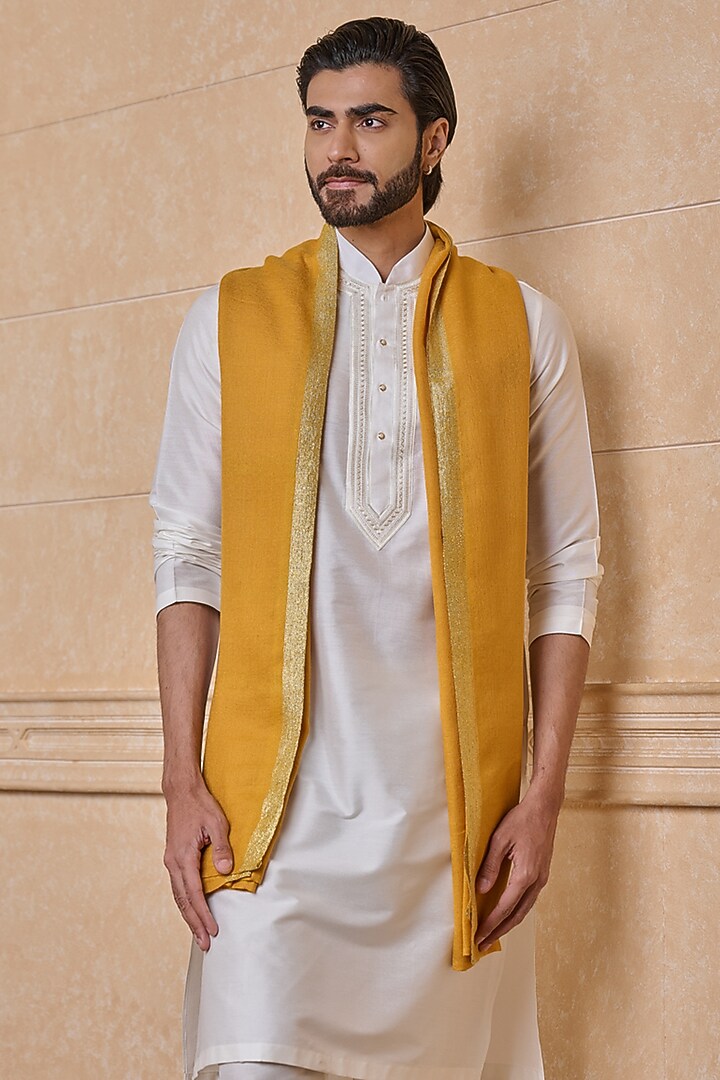 Yellow Ochre Wool Blend Shawl by TASVA