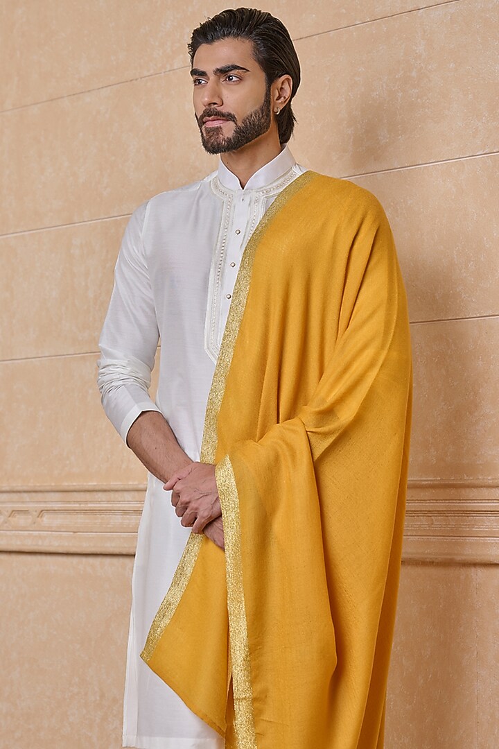 Yellow Ochre Wool Blend Shawl by TASVA at Pernia's Pop Up Shop