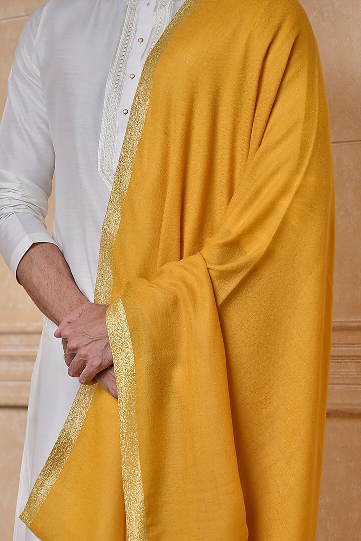 Yellow Ochre Wool Blend Shawl by TASVA at Pernia's Pop Up Shop
