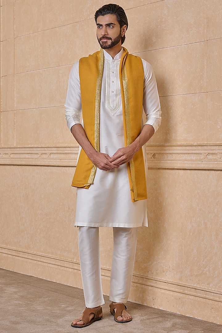 Yellow Ochre Wool Blend Shawl by TASVA at Pernia's Pop Up Shop