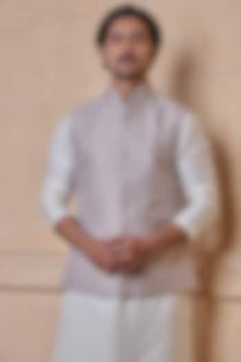 Light Grey Viscose & Polyester Bundi Jacket by TASVA at Pernia's Pop Up Shop