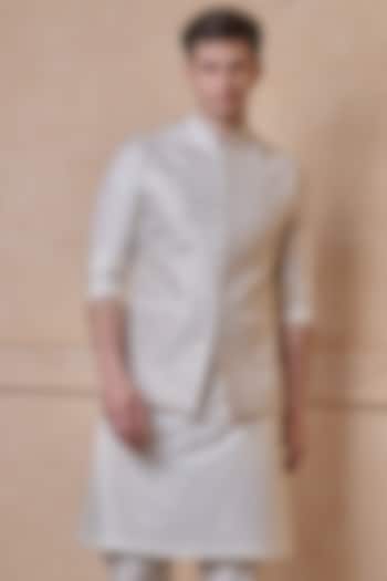 Ivory Viscose & Polyester Embroidered Bundi Jacket by TASVA