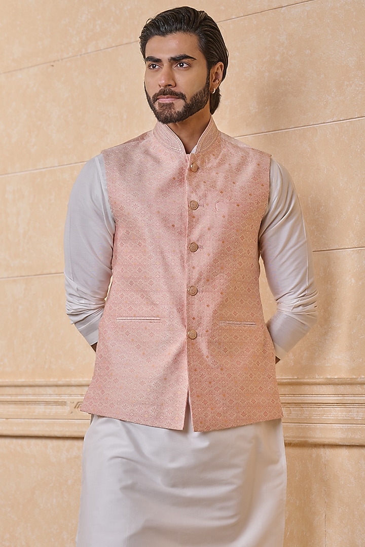 Peach Polyester Bundi Jacket by TASVA
