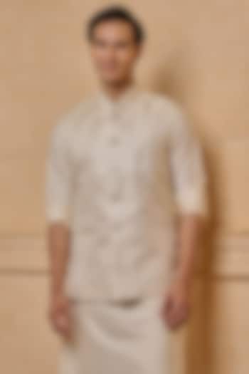 Ivory Polyester & Metallic Bundi Jacket by TASVA