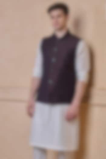 Wine Polyester Bundi Jacket by TASVA