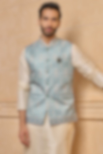 Teal Polyester Bundi Jacket by TASVA