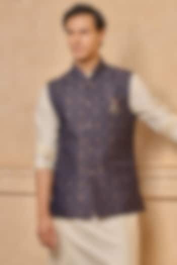 Navy Polyester Bundi Jacket by TASVA