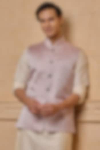 Pink Polyester & Metallic Bundi Jacket by TASVA