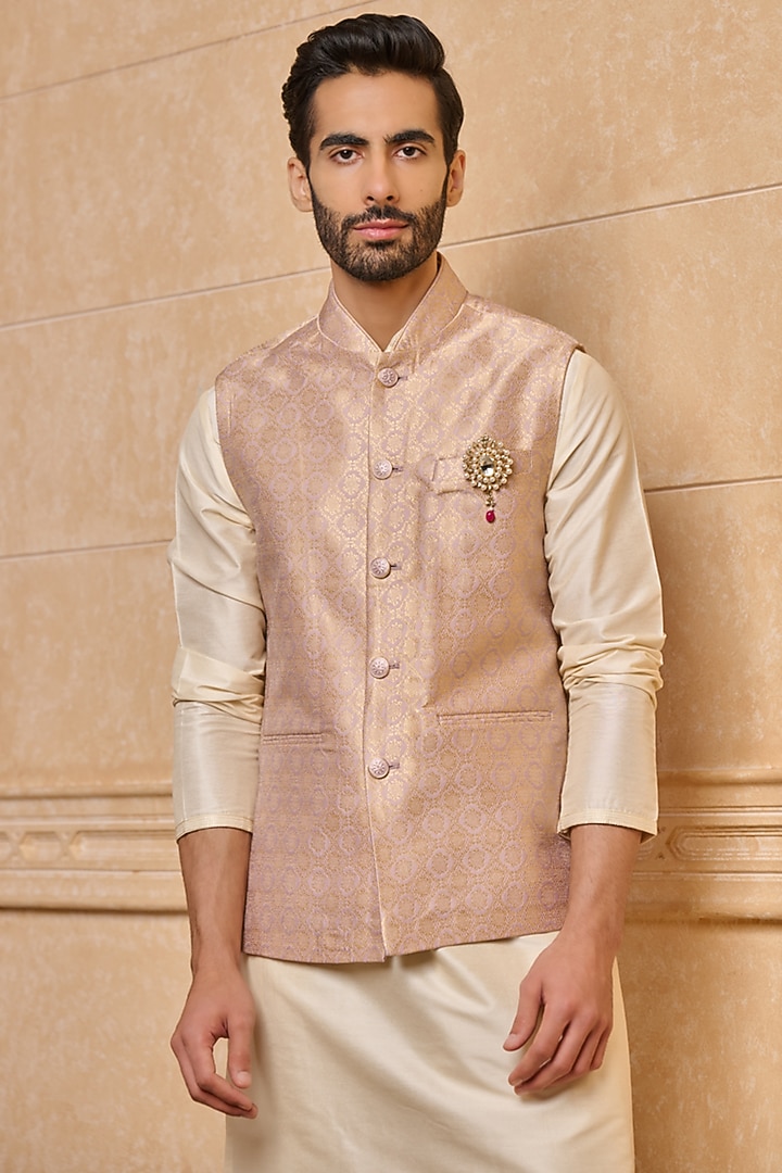 Pink Polyester Bundi Jacket by TASVA