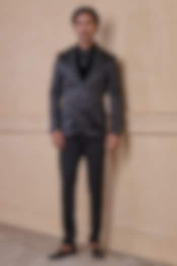 Black Polyester Blazer Set by TASVA