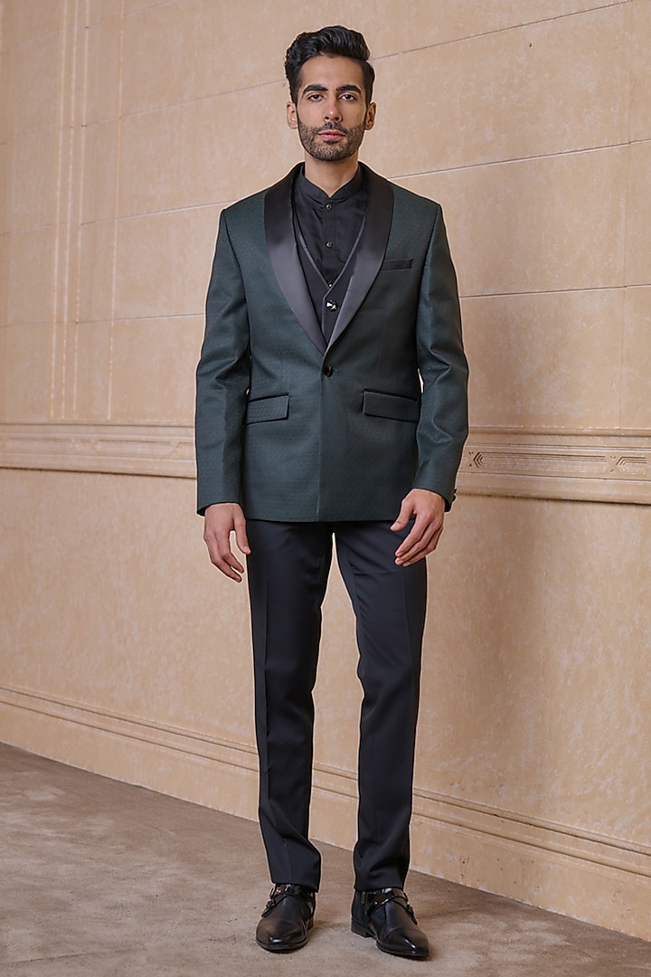 Green Polyester & Viscose Blazer Set by TASVA
