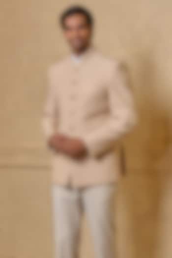 Beige Viscose Polyester Embellished Bandhgala by TASVA at Pernia's Pop Up Shop