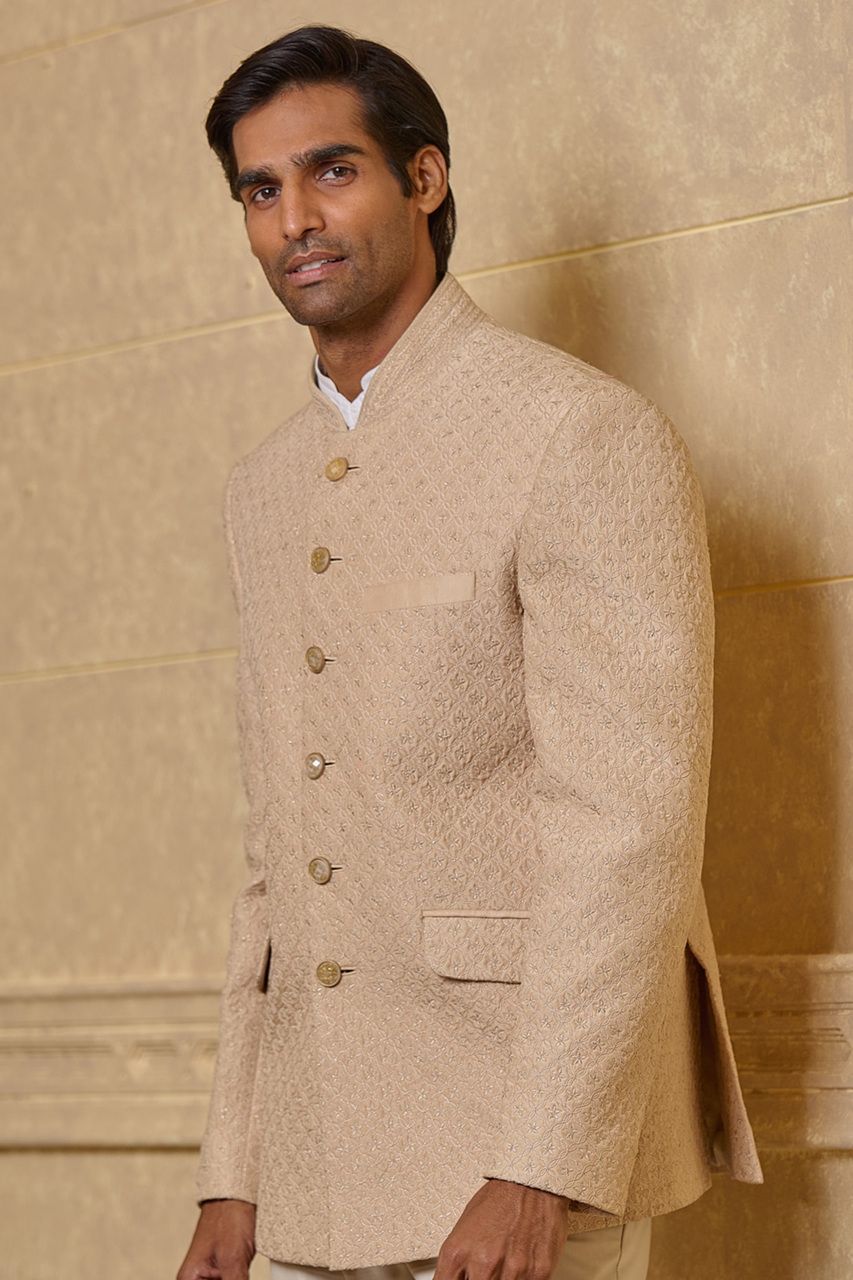 Beige Mens Jacket Style Jodhpuri Suit
