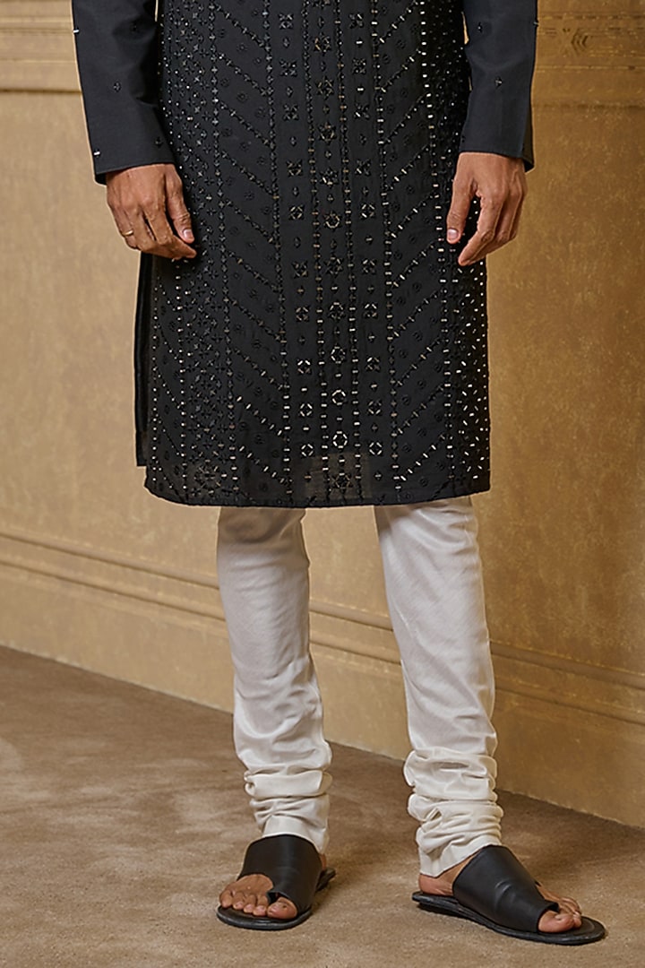 Black Viscose Polyester Mirror Embroidered Kurta Set by TASVA at Pernia's Pop Up Shop