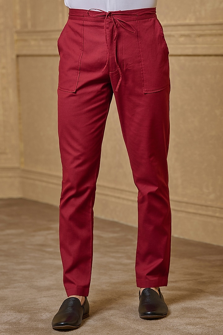 Maroon Cotton Linen Pants by TASVA